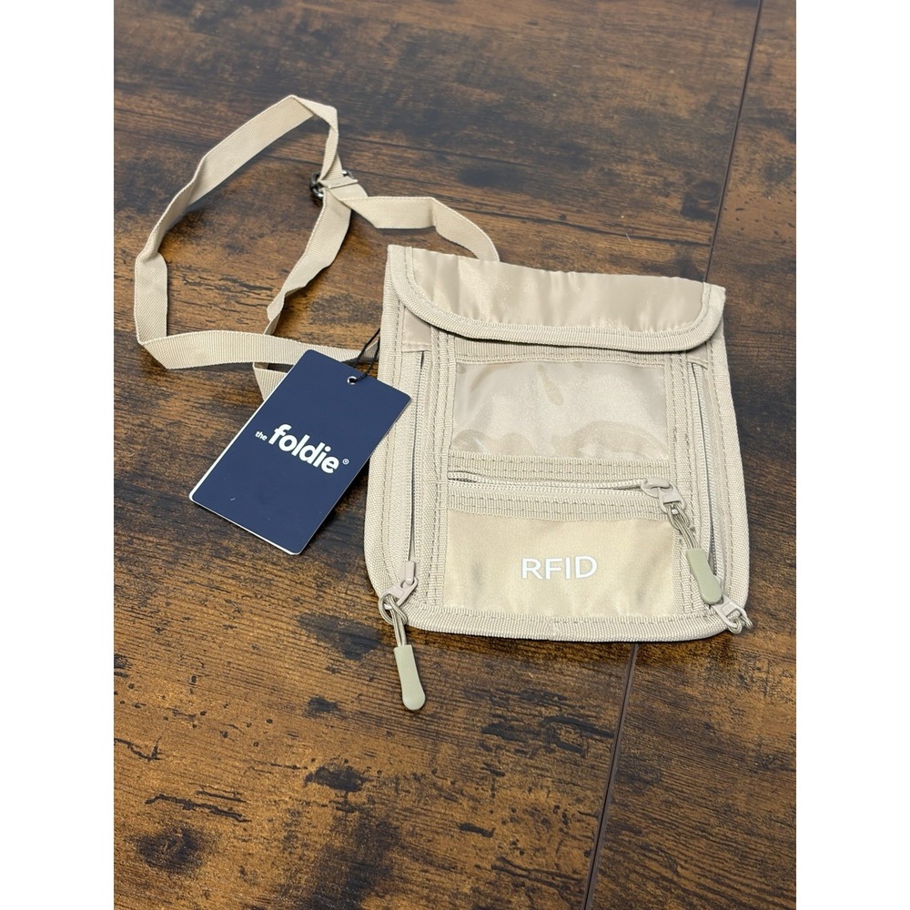 The Foldie Travel Bag Neck Wallet Beige Tan NWT RFID Blocking